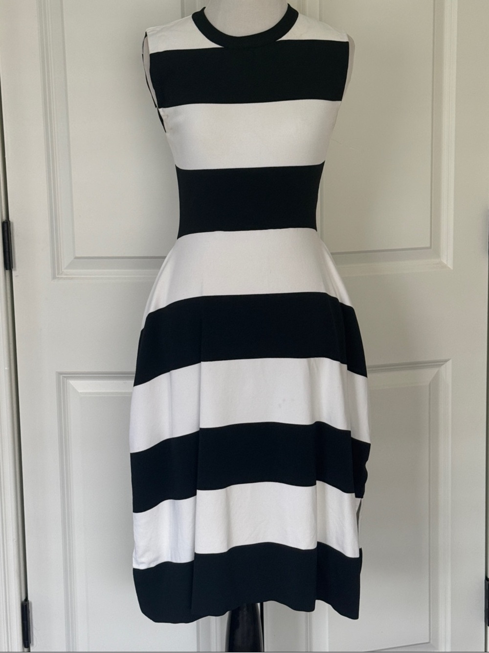 Stella McCartney Black & White Striped Sleeveless Midi Dress w/ Pockets